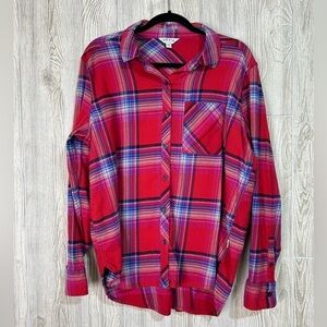 Orvis Red White Blue Plaid Button Down Long Sleeve Flannel Size XL